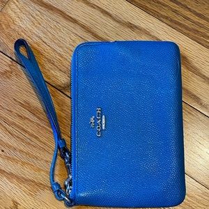 Deep aquamarine coach leather wristlet